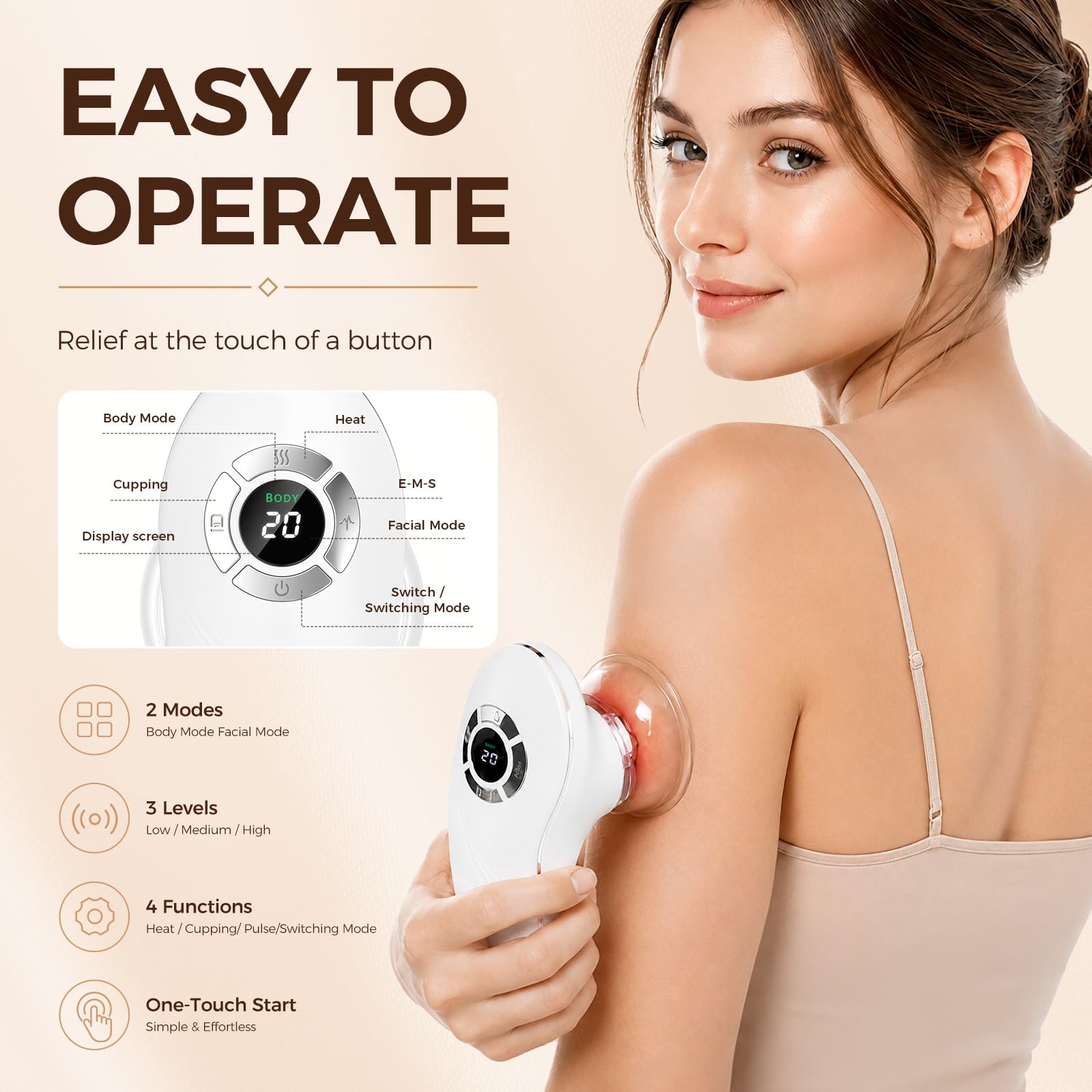 4 in 1 Body Sculpting Machine, Anti Cellulite Massage Tool,Lymphatic Drainage Massager,Reduce Stretch Marks & Cellulite & Tightens Skin,for Back, Belly, Arms, Legs.(White)