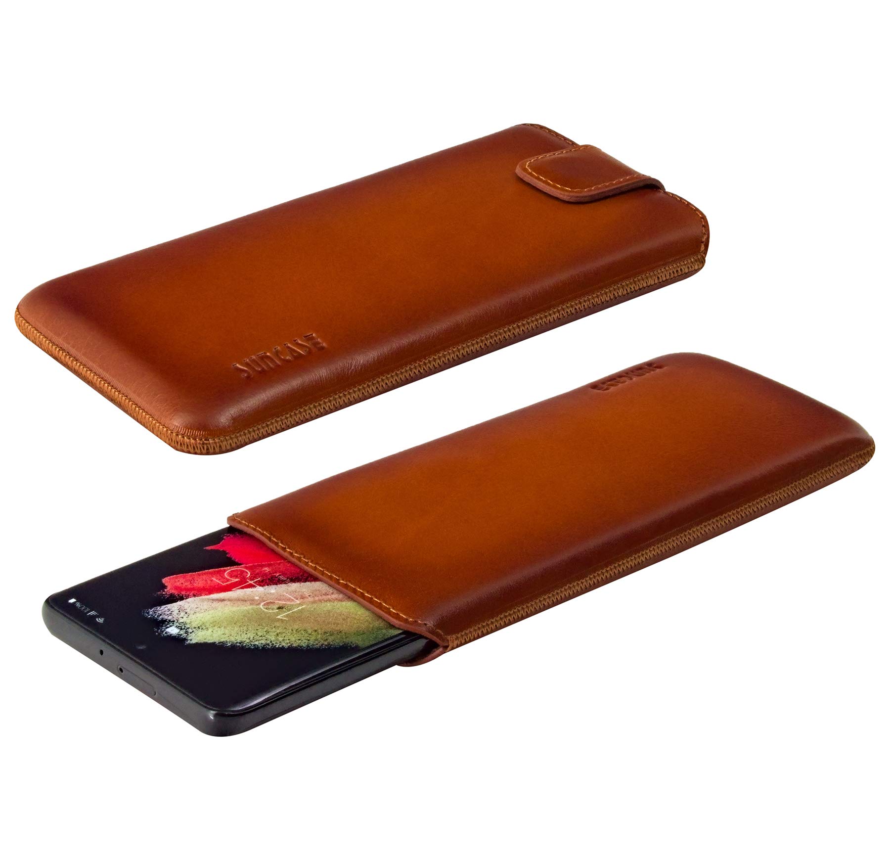 Suncase - Custodia in vera pelle per Huawei P Smart Plus
