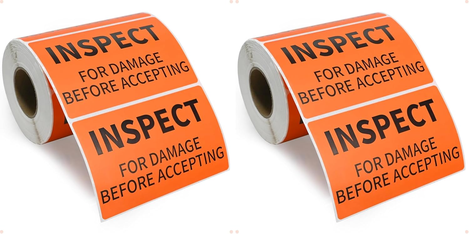 L LIKED 3" x 5" Inspect for Damage Labels, 500 Sticker Before Accepting Warning Stickers for Shipping or Packing, Permanent Adhesive (Pack of 2)