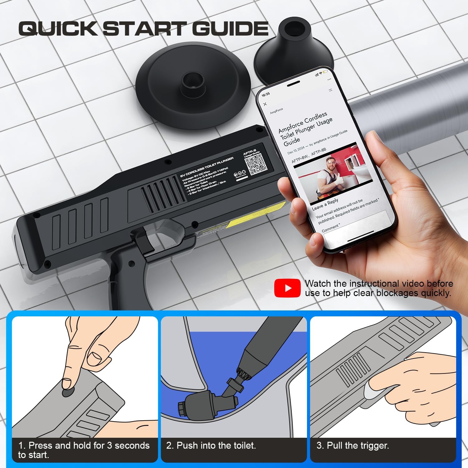 ‌Electric Toilet Plunger for Bathroom, High-Pressure Air Plunger, Heavy-Duty Clog Remover for Toilets, Toilet Drain Unclogger