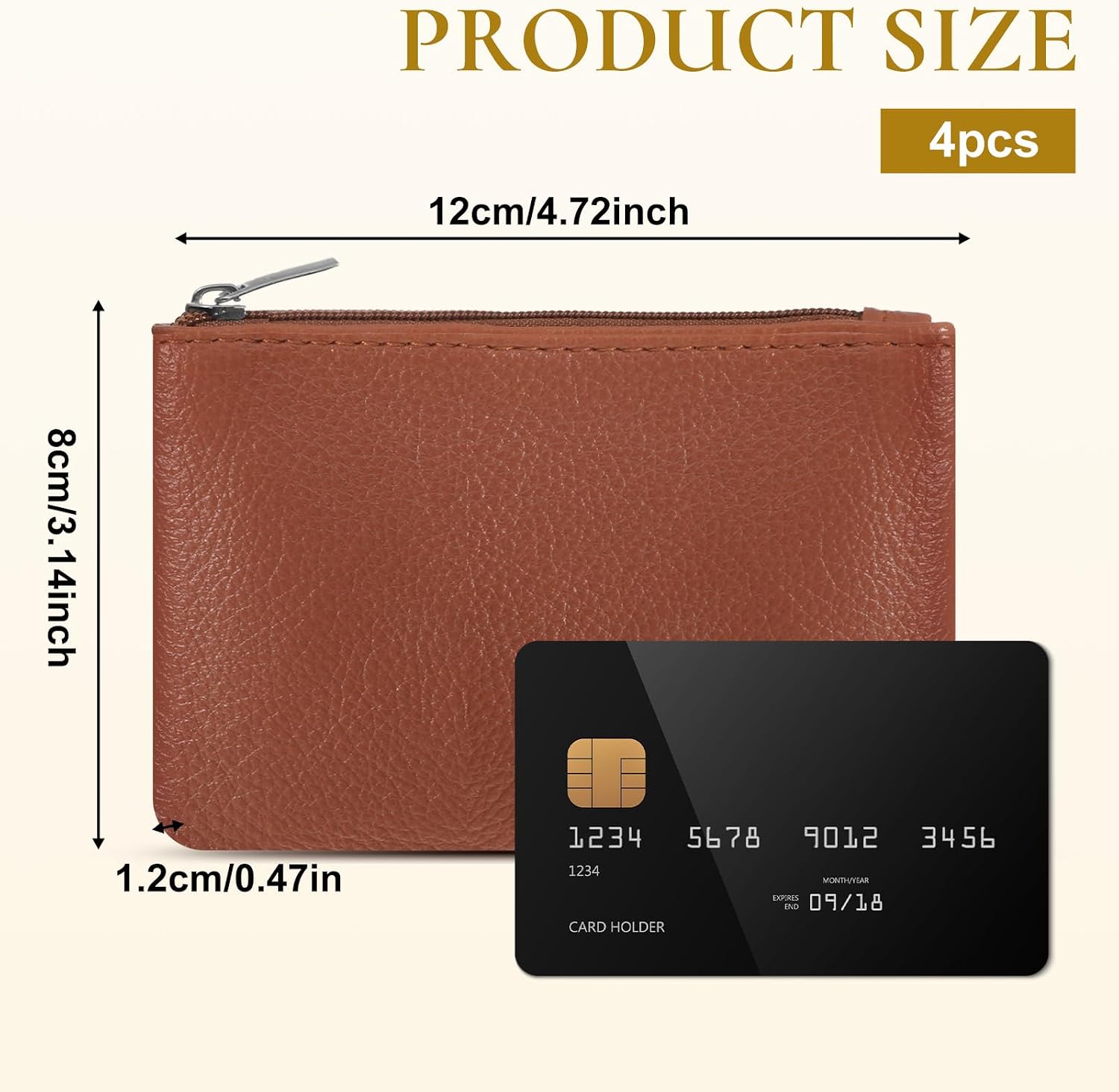 4 Pack Leather Zipper Coin Purse, Portable PU Leather Coin Purse Mini Coins Pocket Pouch Change Holder Portable PU Change Purses, Small Changes Purses for Women Men Headset Credit Card Id Key Lipstick