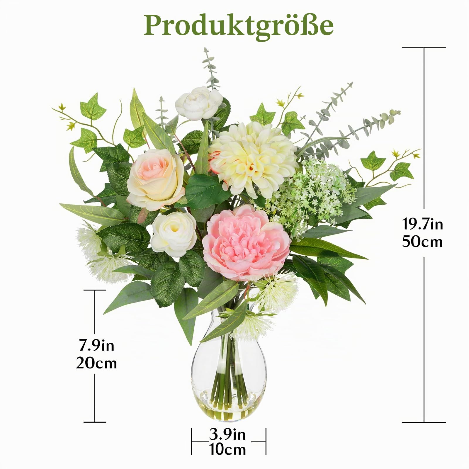 Künstliche Blumengestecke 50 cm Kunstblume in Glasvase Blumenstrauß