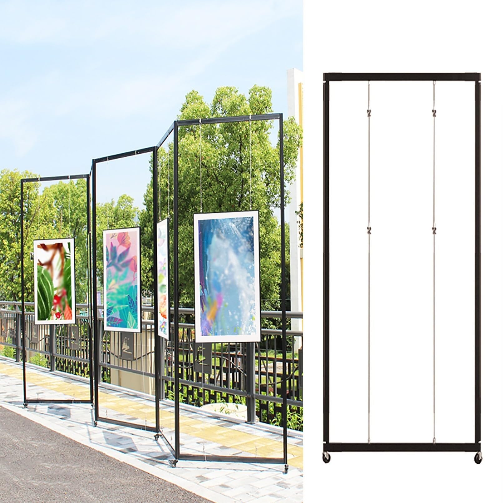 Galerie et support de séparation mobile à 8 panneaux pour panneau publicitaire et expo d'art