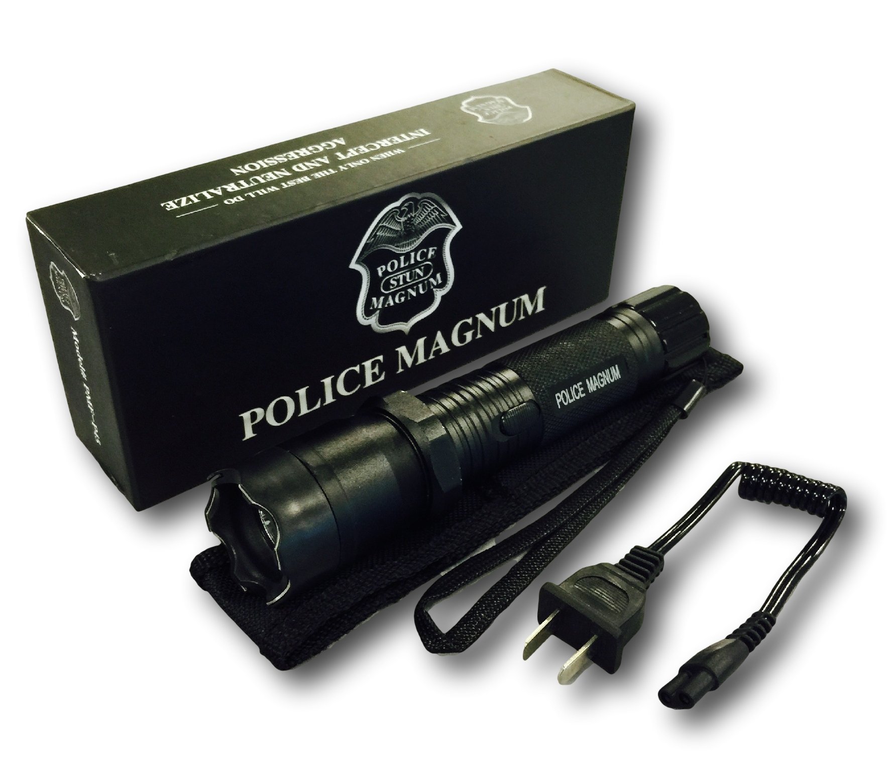 Police Magnum POCPMF-B45 25000000V Rechargeable Professional Series Self Defense Stun Gun with LED Tactical Flashlight, Black, 6.75-Inch