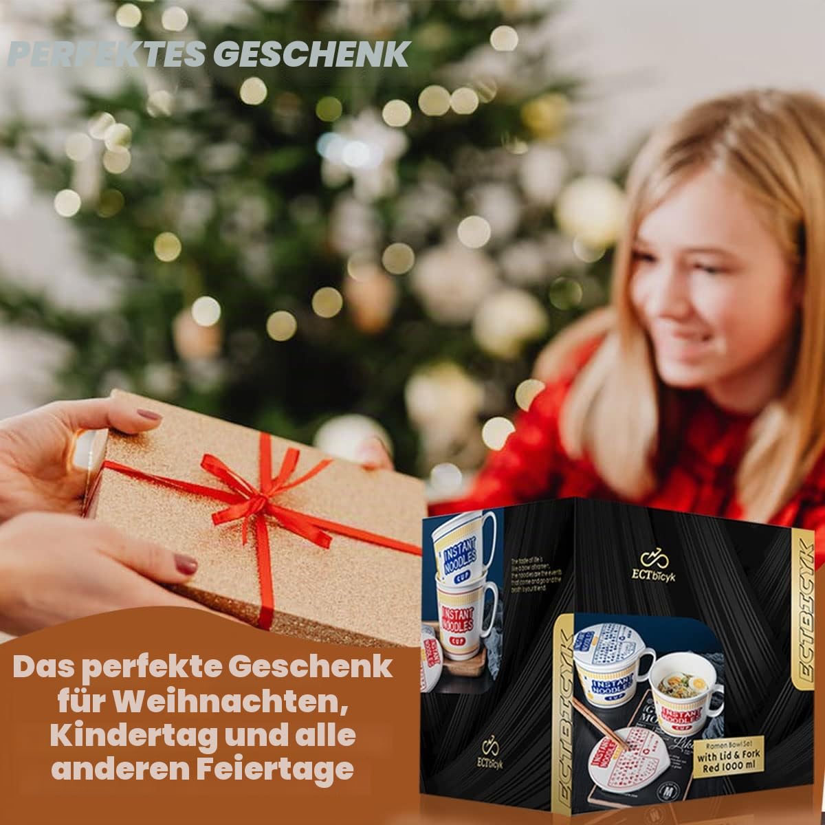 Ramen Schüssel mit Deckel Groß Instant Nudeln Ramen Bowl Keramik Suppenschüssel mit Deckel und Griff (Rot, 1000ml)