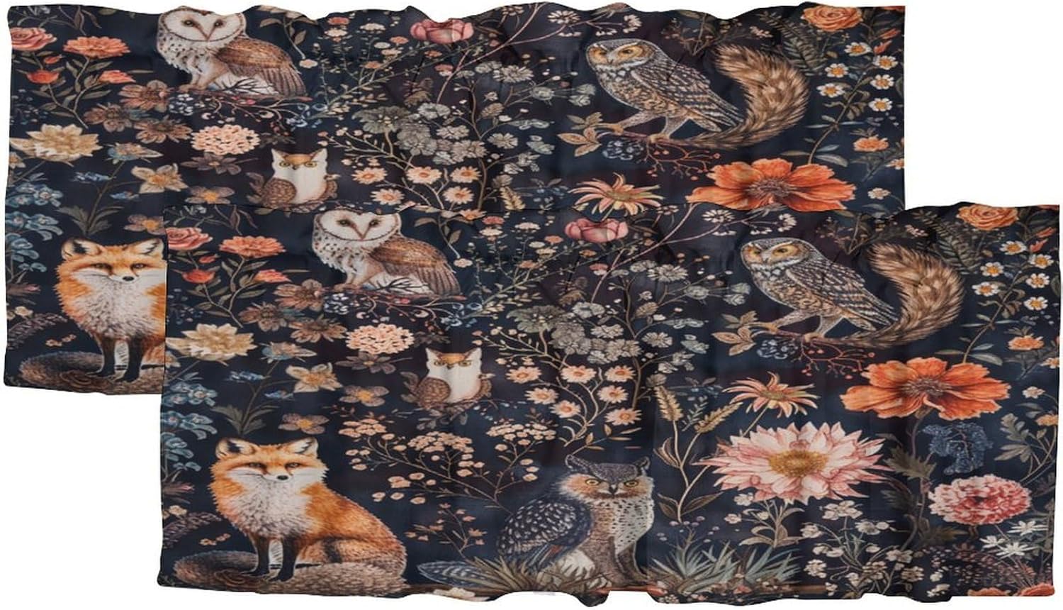 Abstract Winter Woodland Fox Window Valances,Rustic Forest Floral Animal Bird Deer Valance Rod Pocket Curtains Treatment for Bedroom -54x18inch（2Pcs）