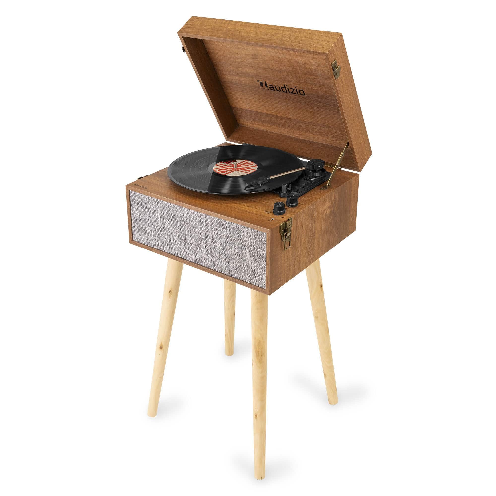 Audizio Fremont - Giradischi retrò con gambe, ingresso Bluetooth, registrazione vinile a MP3, supporto rimovibile, altoparlanti stereo integrati