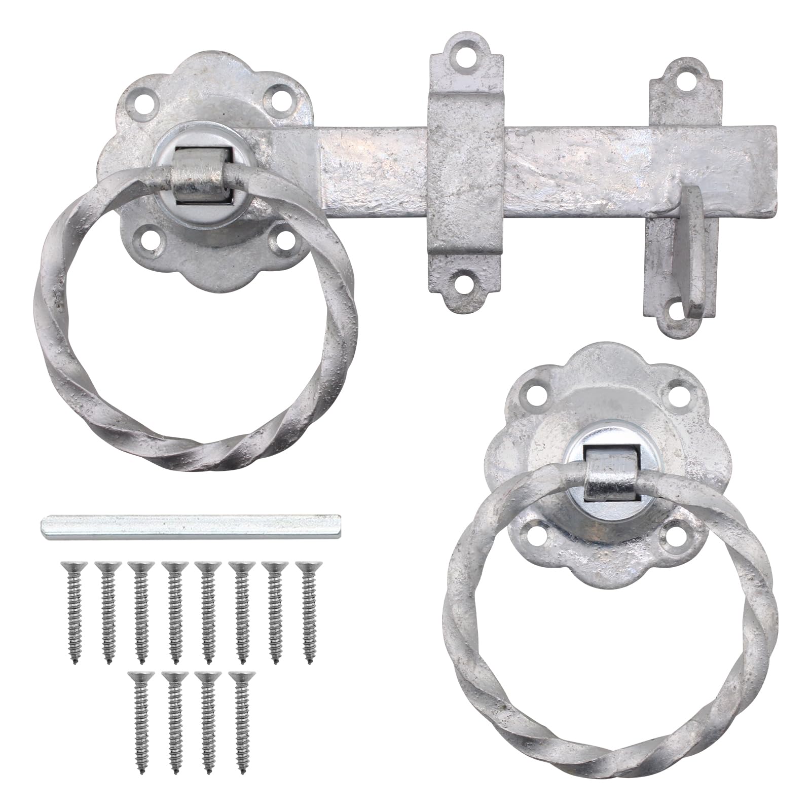 EAI Ring Gate Latch Set | 6 Inch / 150mm Heavy Duty Twisted Galvanised Auto Catch Set for Wooden Gates, Sheds & Doors.