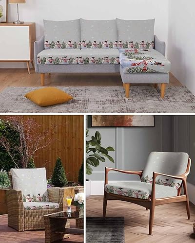 Miniatura 7 de Fundas de cojín para sofá de Navidad con diseño de muñeco de nieve gris, funda elástica para sofá con parte inferior elástica, diseño de árbol de
