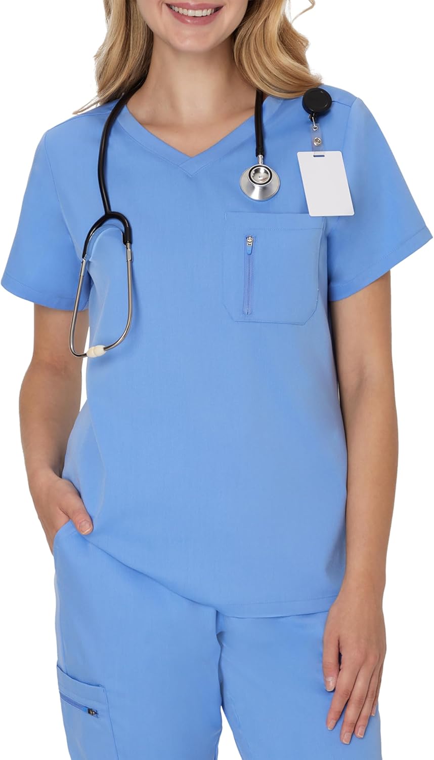 Hanes Womens Scrub Top, Comfort Fit 1-Pocket Healthcare Top for Women, Moisture-Wicking Medical Scrubs