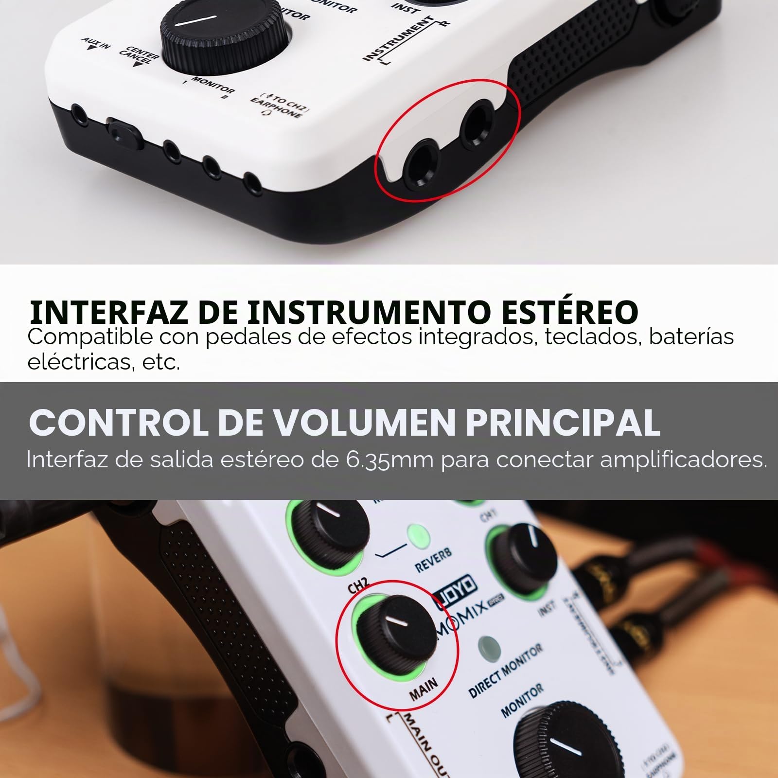 JOYO Mezclador de audio, interfaz de audio USB, estéreo, XLR + alimentación fantasma de 48 V, mezclador para transmisión en vivo, grabación, podcasting, plug & play (MOMI