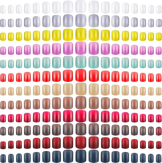 864 Pieces Short Square Press on Nails 12 Colors Medium Ballerina Square Nails Full Cover Glossy Coffin Square Fake Nails Colorful Artificial False Nails for Women and Girls Nail DIY