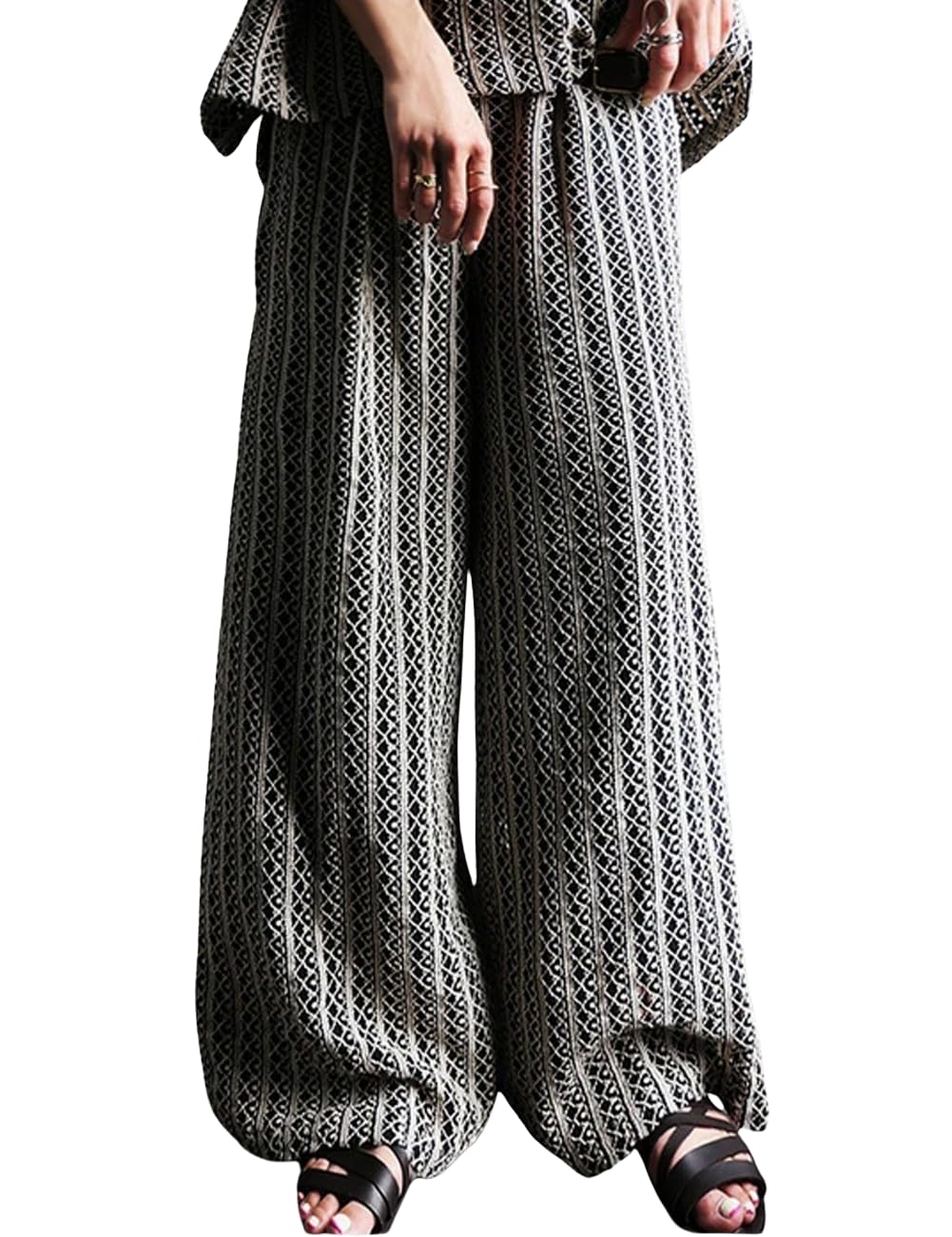 Amazon | [antiqua] [アンティカ] レース タック ワイド パンツ