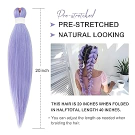 Dorsanee Light Purple Hair Extensions Rumi Hair Wig Long Pre Stretched Braiding for Braids Synthetic Twist Hair Halloween Costume Cosplay