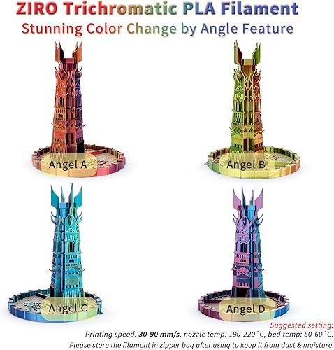 Miniatura 8 de ZIRO Filamento PLA de coextrusión de seda de coextrusión de triple color, filamento de impresora 3D de 0.069in para impresora 3D y bolígrafo 3D,