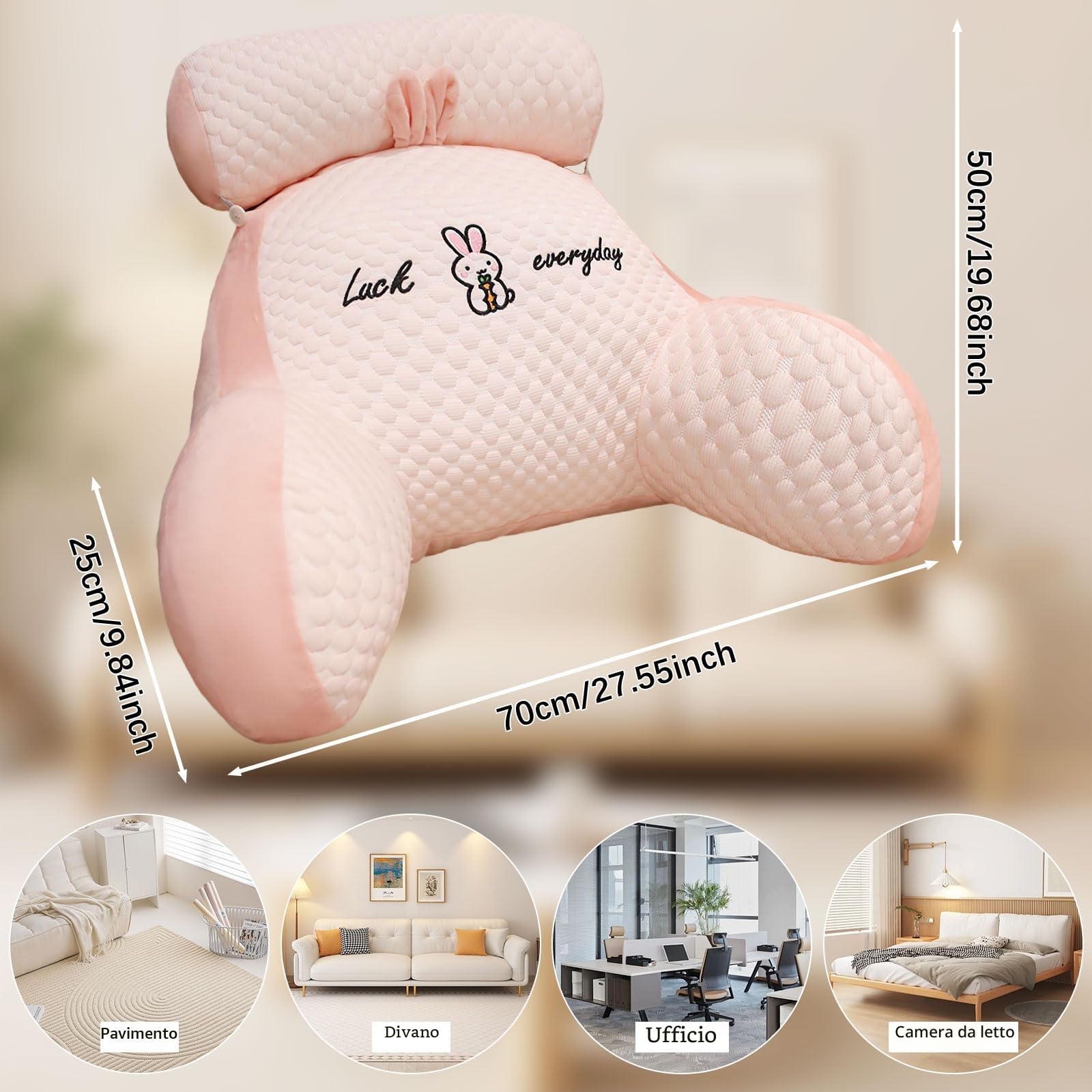 Cuscino da Lettura per Letto per Adulti, 70x50 cm Grande Cuscino da Lettura con Supporto per Collo/Braccia, Cuscino per Schienale per Divano e Comodino per Giocare Rilassante (Rosa, X-Large)