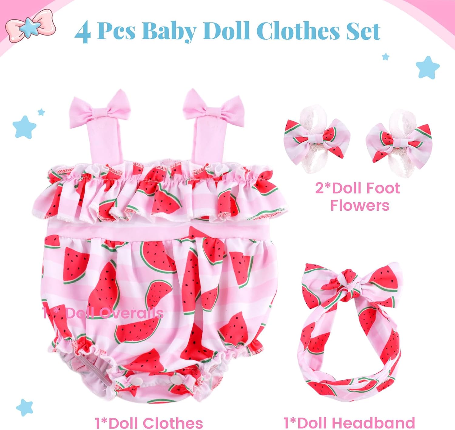 BABESIDE Reborn Baby Doll Clothes for 17-20 Inch Dolls, Watermelon Pattern Set , Cute Baby Doll Accessories for Newborn Reborn Girl Dolls