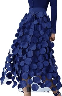 Women Tulle Midi Skirt High Elastic Waist 3D Polka Dot Mesh Skirt A-Line Layered Bubble Skirt Graduation Dress