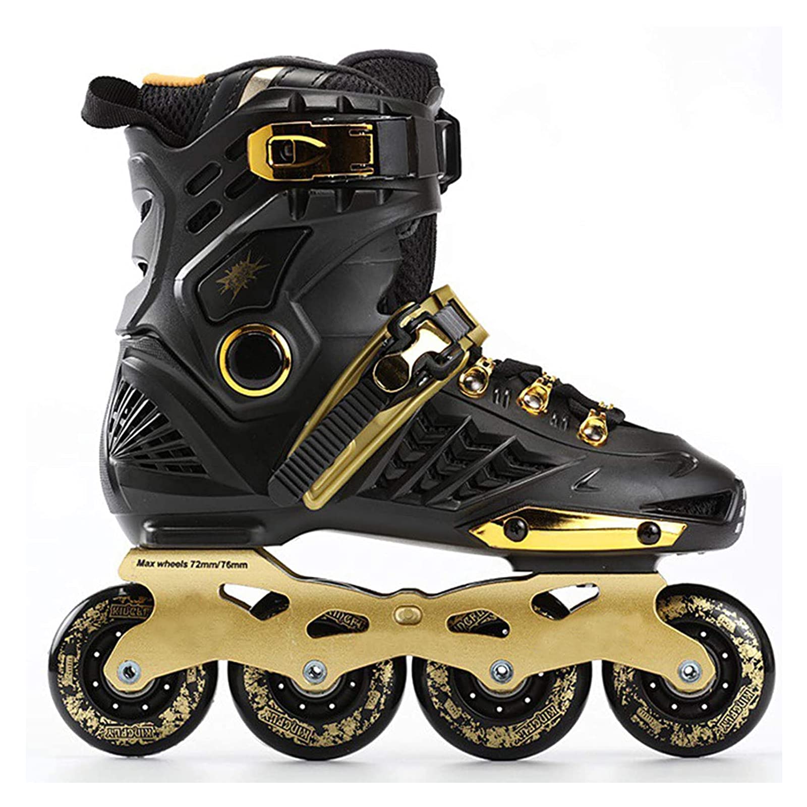 Rollers en Ligne pour Adultes, Patins à roulettes Lumineux avec Roues Lumineuses Complètes, Roller Chaussure de Sports D'extérieur et D'Intérieur pour Hommes Femmes Débutants, Or Noir