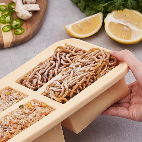 Miniatura 5 de Super Ice Cube Tray 1 taza x 4 porciones, molde grande de silicona para congelar con tapa, para sopa y comida, recipiente de almacenamiento para