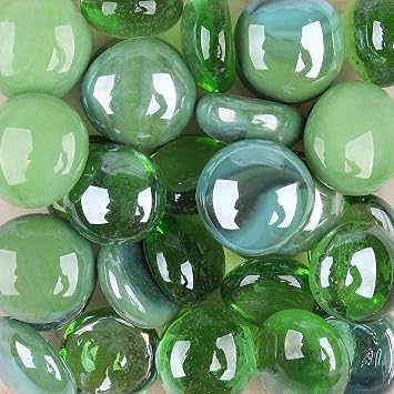 LiFschal Flat Glass Marbles,Green Glass Gems,Flat Bottom Marble Beads,Vase Fillers Beads Decorative Glass Pebbles for Fish Tank Home Decorative,About 200G0.45LB,32-37PCS
