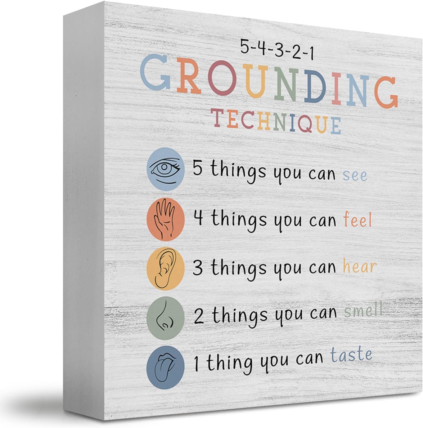 Mental Health Wooden Box Sign, Therapy Office Decor, Grounding Technique Wood Block Box for School Counselor Counseling Mental Health Office Desk Shelf Table Decor, 5x5 Inch