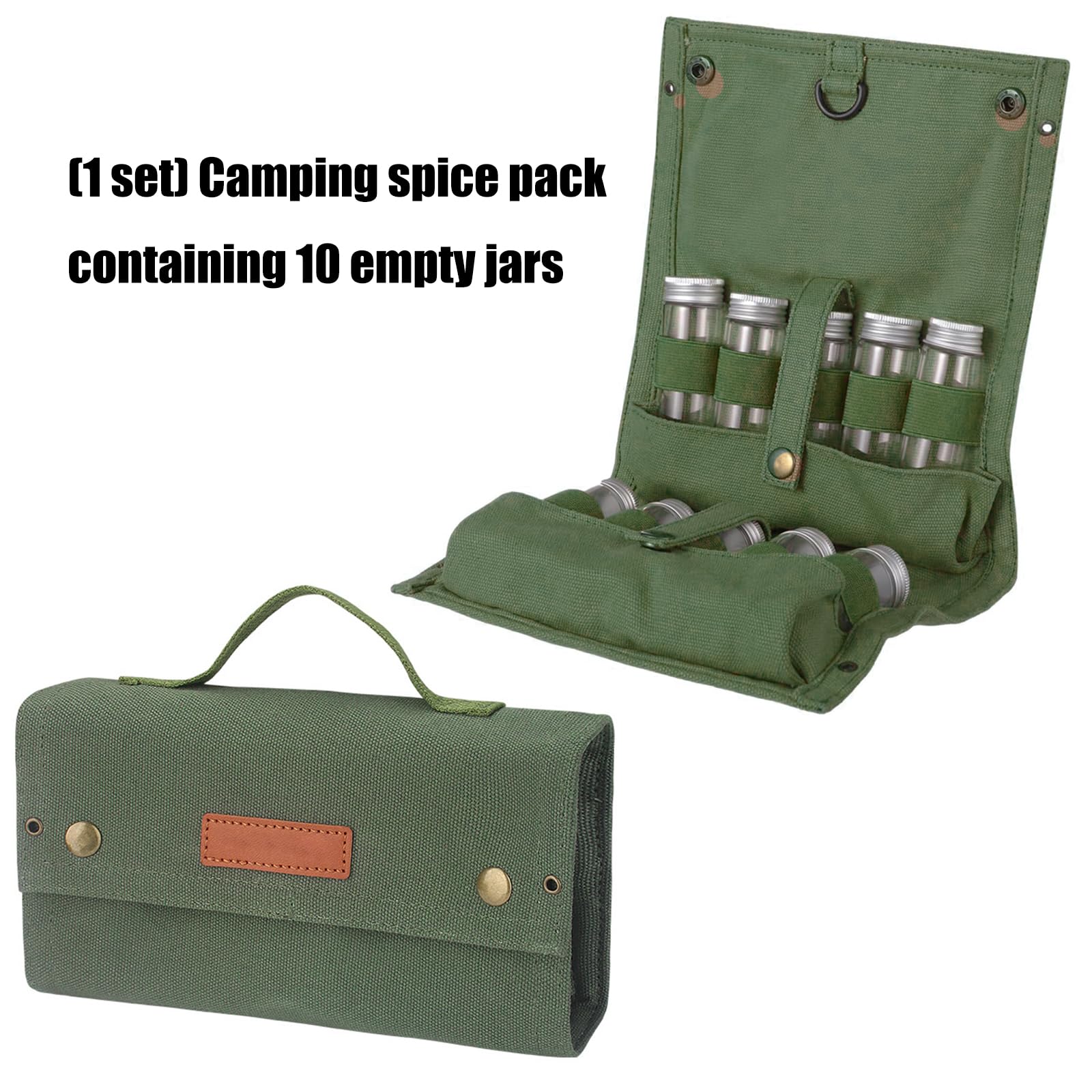 Tragbare Reise Gewürz Sets, kompakte Camping Gewürz Organizer mit 10 nachfüllbaren Gläsern für Rucksackreisen, Wandern, Mahlzeiten, Gewürzflaschenhalter, Gewürz Organizer