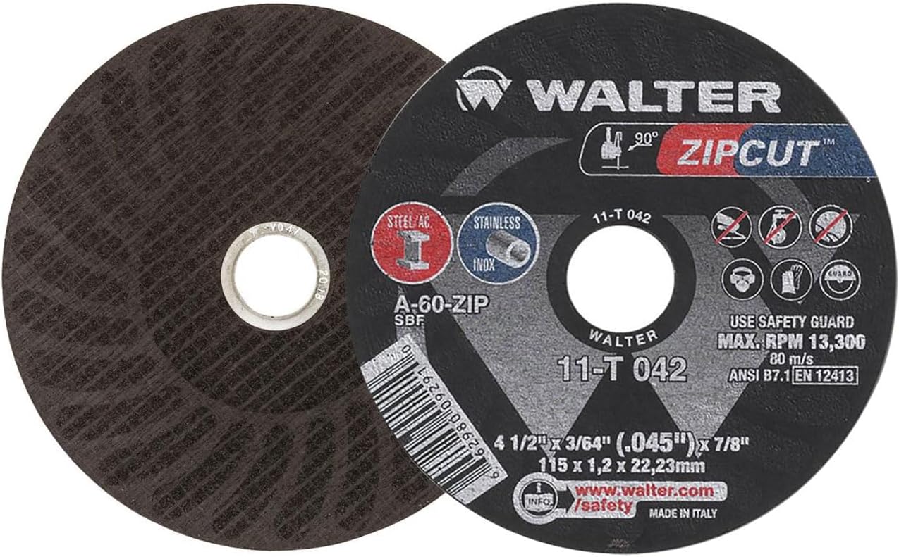 Walter Surface Technologies 11T042 ZIPCUT 4.5X3/64X7/8'' T1 CUT-OFF WHEEL, 25 Pack
