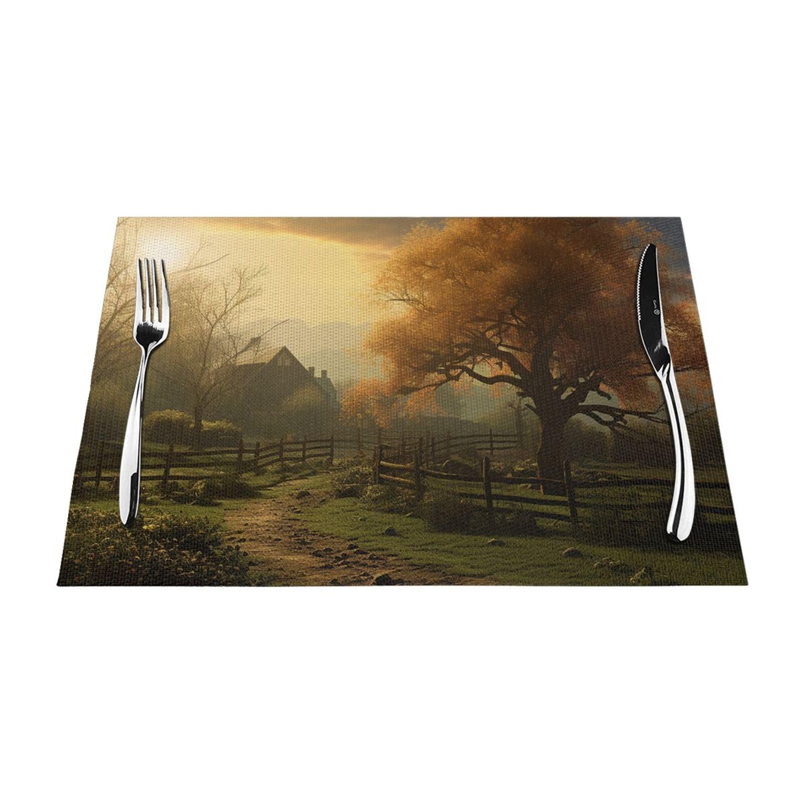 Sets de table style ferme et campagne chic en vinyle lavable pour repas de famille