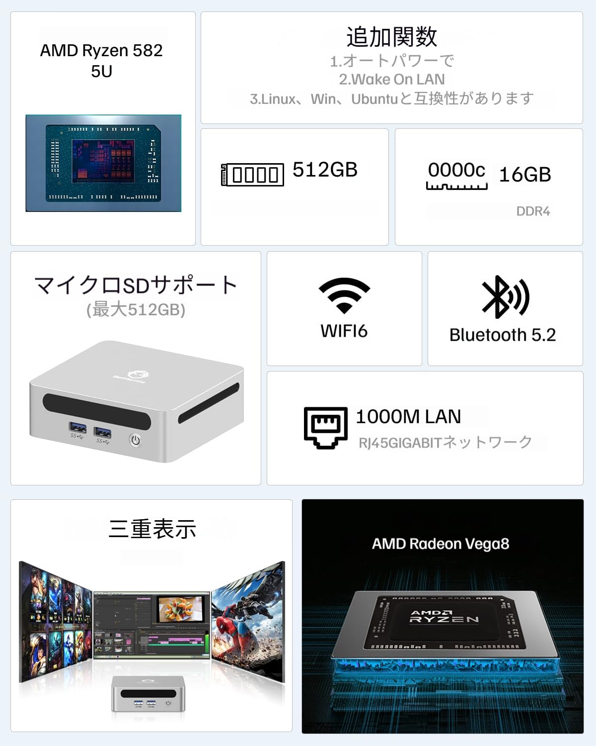 Amazon.co.jp: Genmachine ミニpc AMD Ryzen 7 5825U（最大 4.5GHz）8c