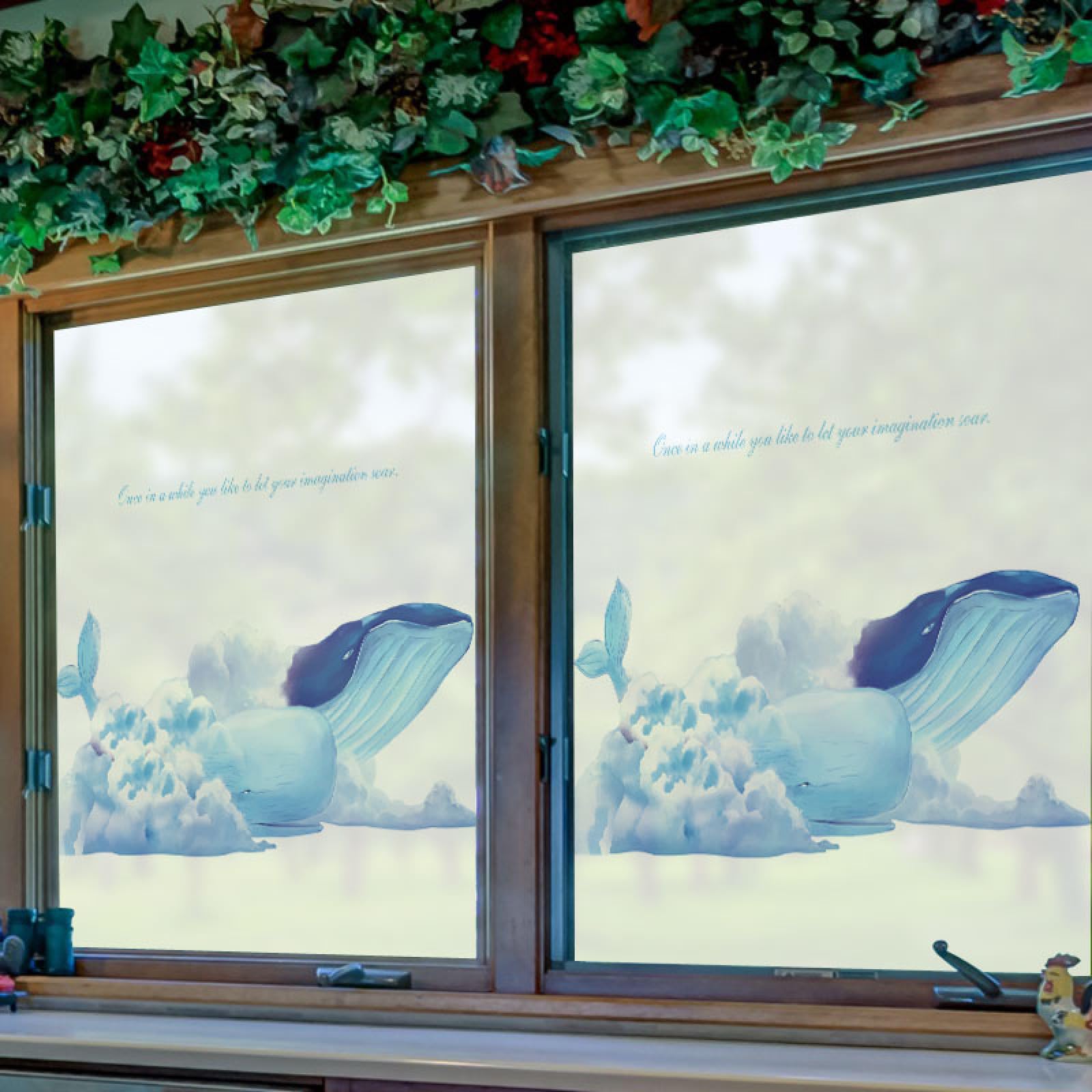 Privacy Film for Glass Windows 58x60cm Blue Whale Stained Glass One Way Window Film,Decorative Sun Blocking Glass Clings Stickers,Static Cling Coverings Decals for Home Door,Window Stickers