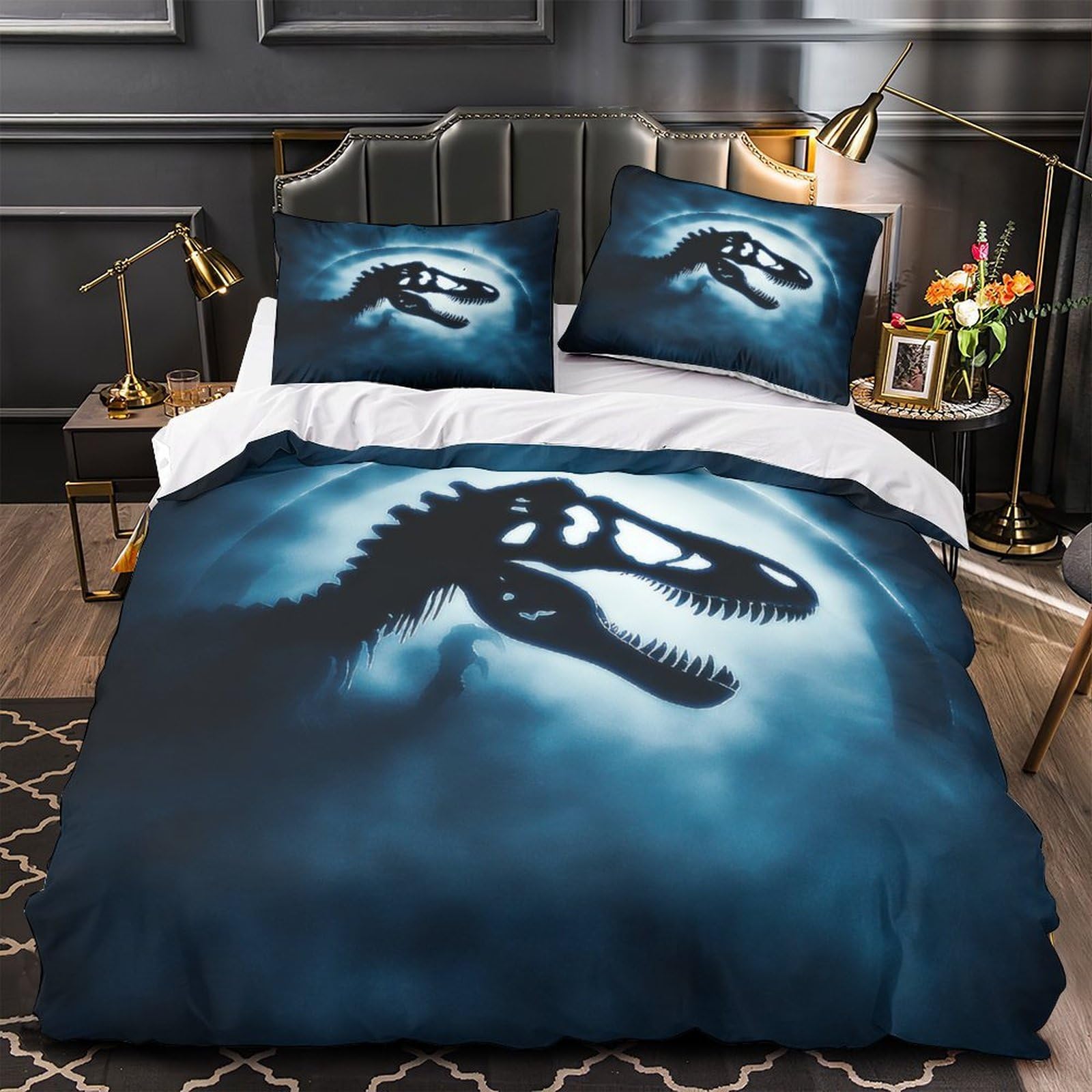 Housse de couette dinosaure hypoallergénique anti-acariens lit simple zip 135x200