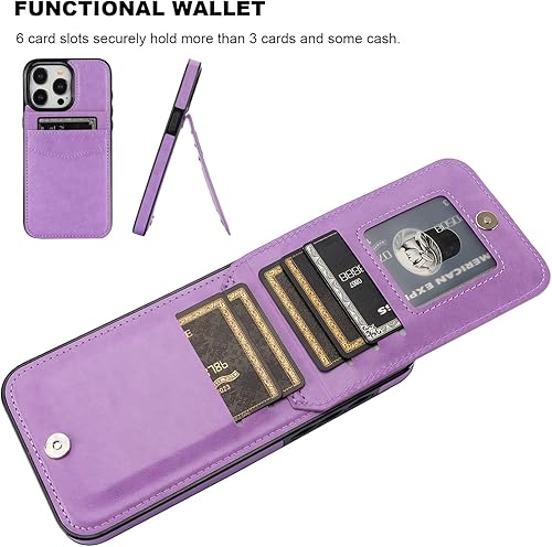 Miniatura 4 de KIHUWEY Funda compatible con iPhone 15 Pro Max con soporte para tarjeta de crédito, cierre magnético de cuero de alta calidad, función atril, funda