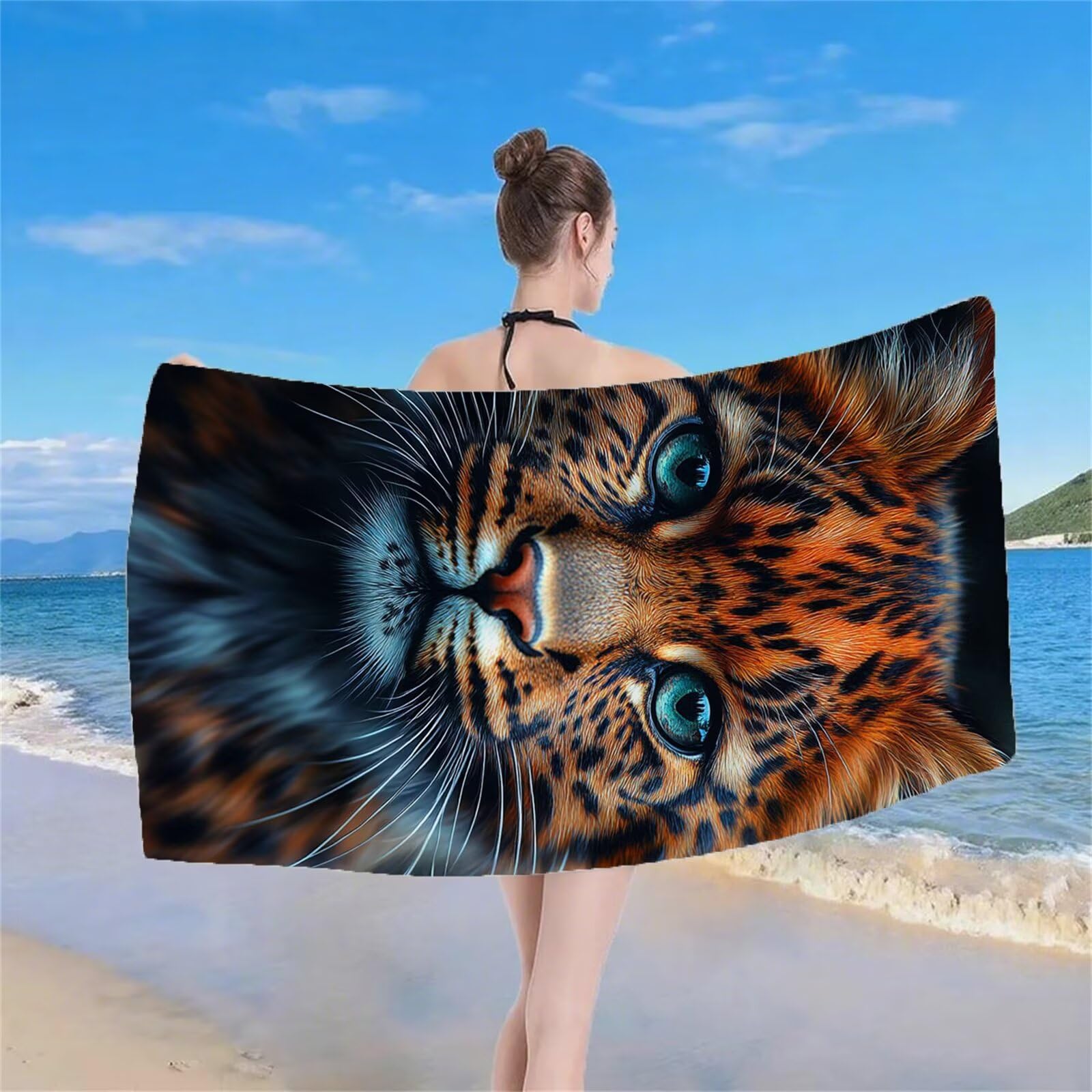 Serviette de Plage XXL 220x100 cm Anti Sable et Séchage Rapide Microfibre Drap de Plage Serviette de Bain Grande Taille Drap de Bain pour Homme Femme Voyages Natation Camping Pique Nique Léopard S-698