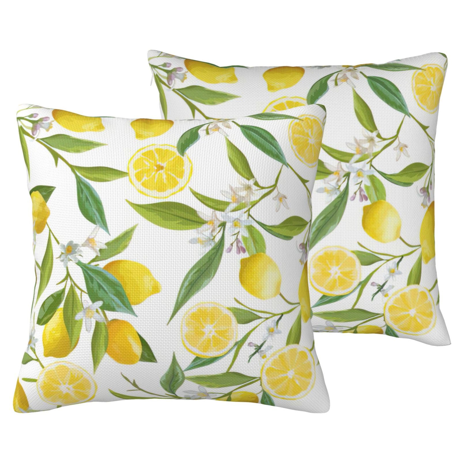 Housse de coussin en lin citron lot de 2 pour décoration de canapé