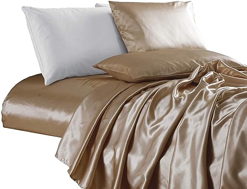 Bedding Kraft4-Piece Bridal Satén Color Sólido Juego de sábanas (1 sábana bajera ajustable con bolsillo de 16.0in de profundidad, 1 sábana encimera,
