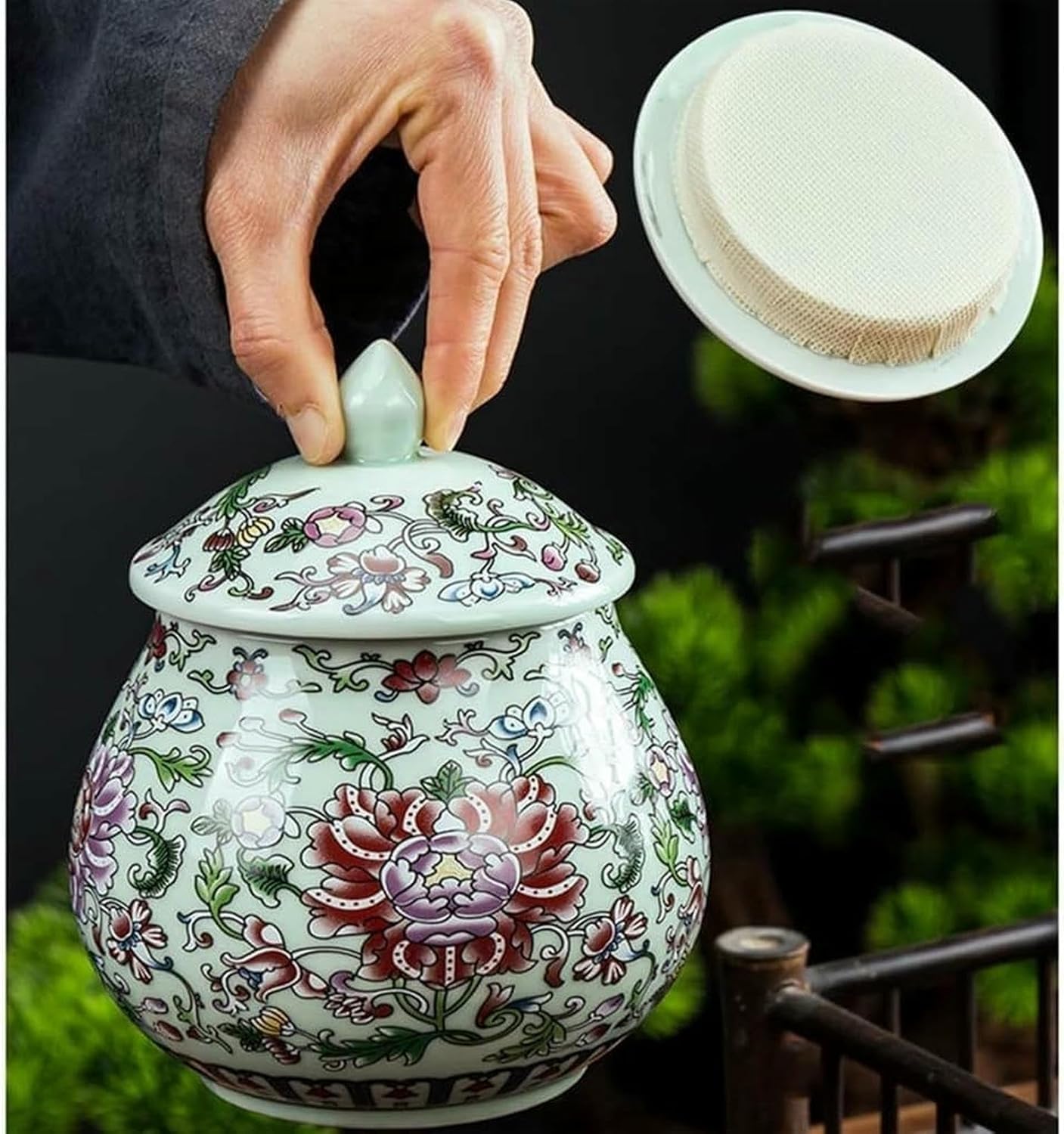 Colorful Ceramic Ginger Jar with Lid Hand Drawn Vase Home Decor, Chinese Style Temple Jar, Decorative Vase-