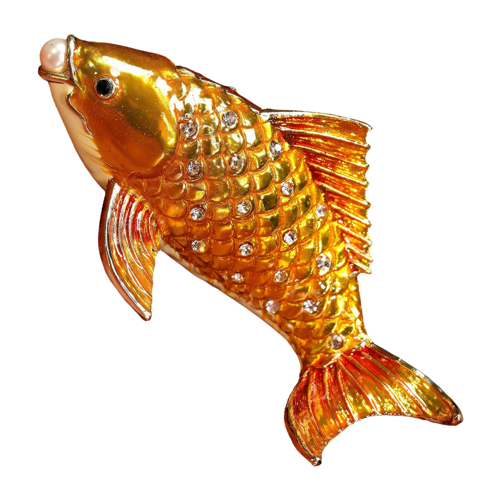 NRVTRE Antique Metal Fish Box with Smooth Surfaces Great As Housewarming Present or Souvenir Elegant Metal Jewelry Case
