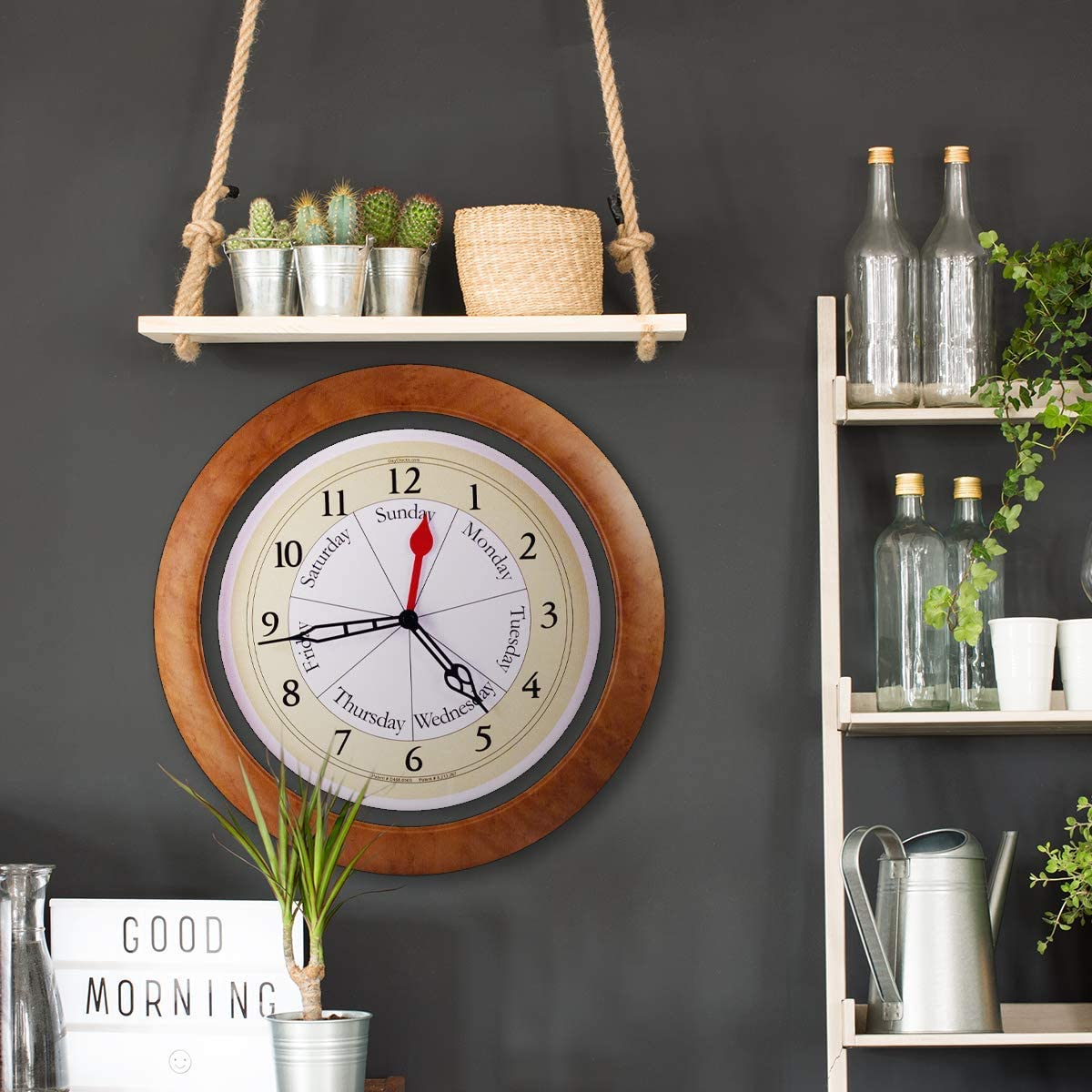 DayClocks Time & DayofTheWeek Modern Wall Clock Weekly Analog