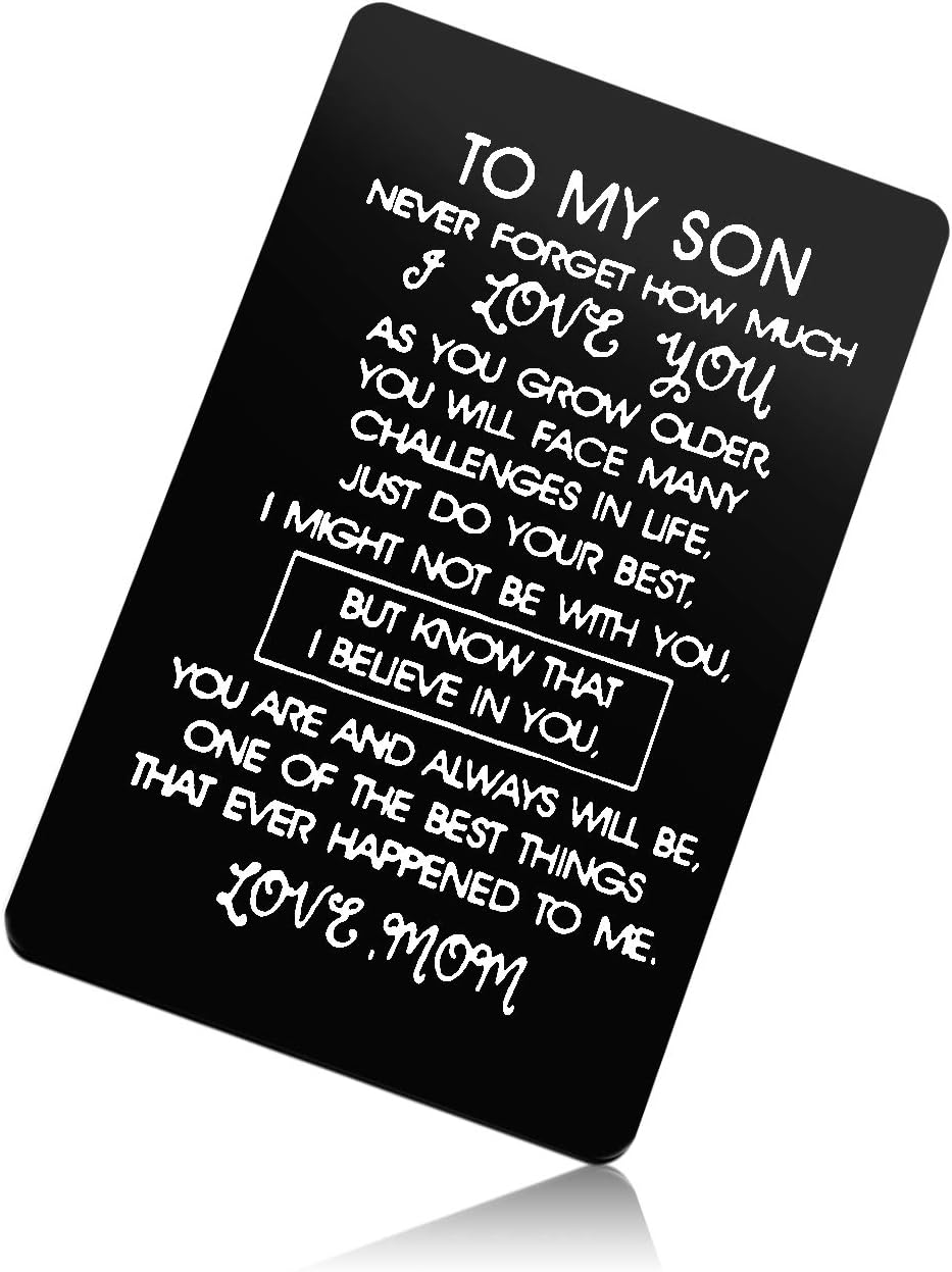 Vadaka Son Gift From Mom Metal Wallet Insert Card Mom to Son Inspirational Gift Encouragement Present Inspirational Engraved Wallet Card Inserts Birthday Graduation Wedding Present