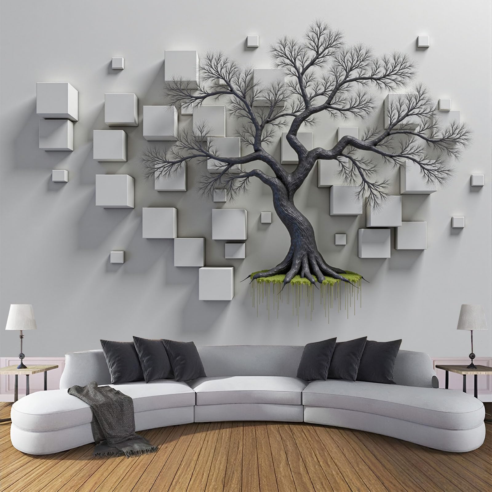 Papier peint panoramique abstrait gris 350x256cm pour salon moderne et restaurant