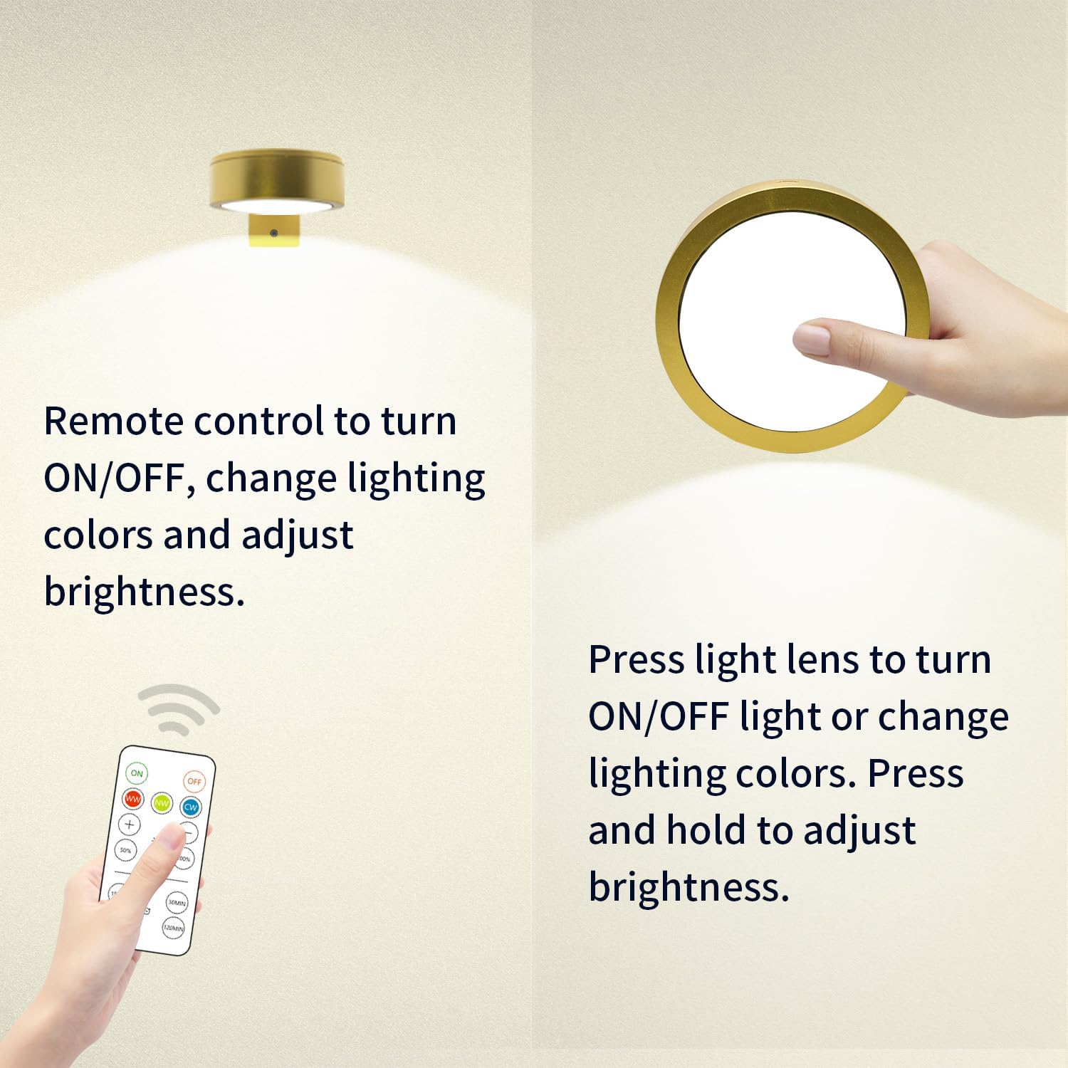 Battery Picture Light 3Pack Gold,Wireless Painting Light with Remote,3 Lighting&Dimmable,Wall Art for Painting Accent Light &Timer for Pictures Frames Gallery Potrait Magnetic Gold-3pack AA battery operated image 4 of 7 B0BV63BQJM