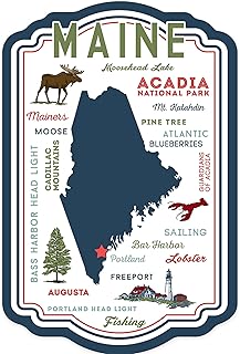 Die Cut Sticker Portland, Maine, Typography and Icons, Vinyl Sticker, (Waterproof Decal for Cars, Water Bottles, Laptops, Coolers), Small