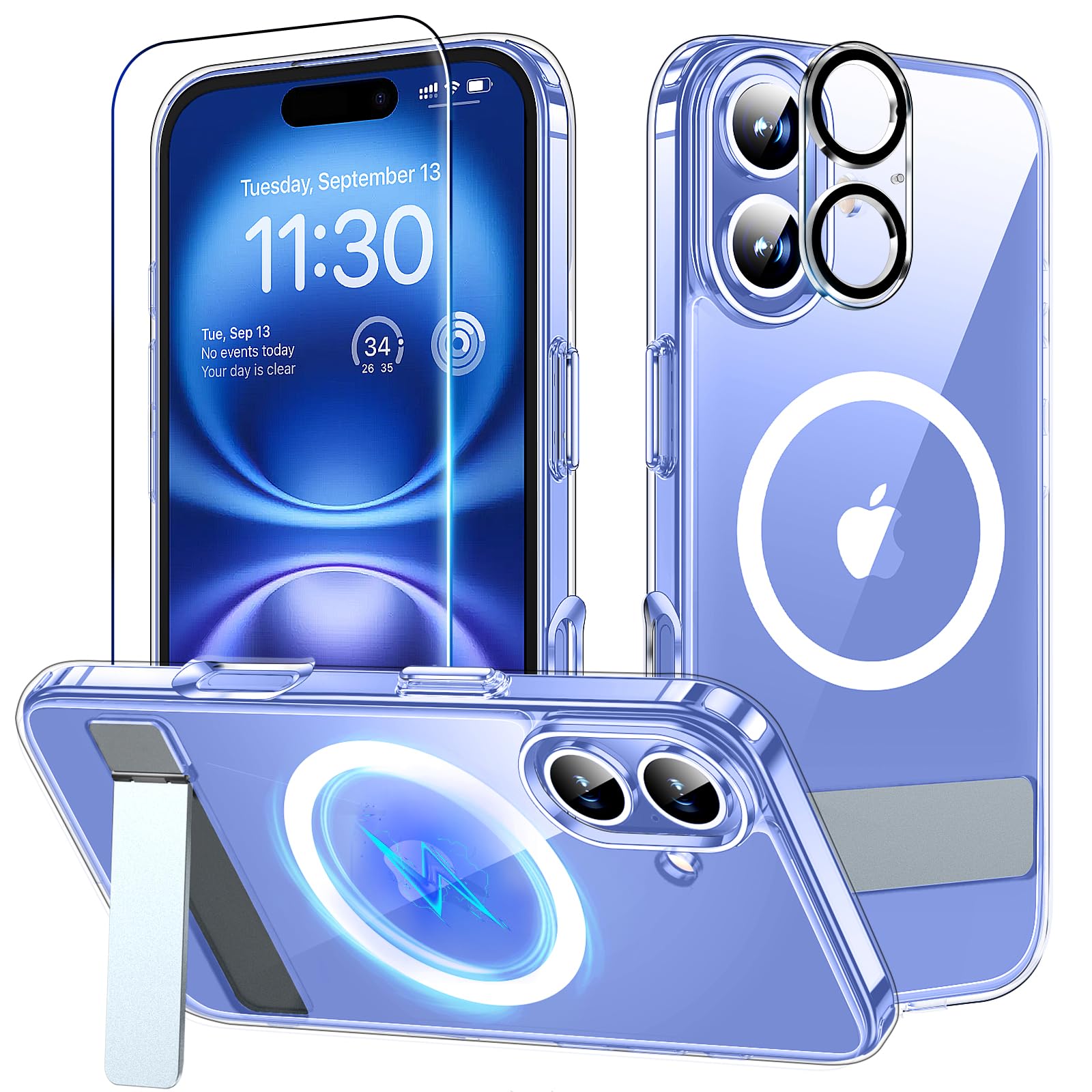 xiwxi for iPhone 16 Plus Case with Kickstand,[Compatible with Magsafe][1*Screen Protector],Military-Grade Protection & Anti-Yellowing,Magnetic Phone