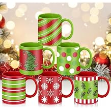 Sliner 6 Pcs Christmas Coffee Mugs Bulk 11 oz with Handle Lime