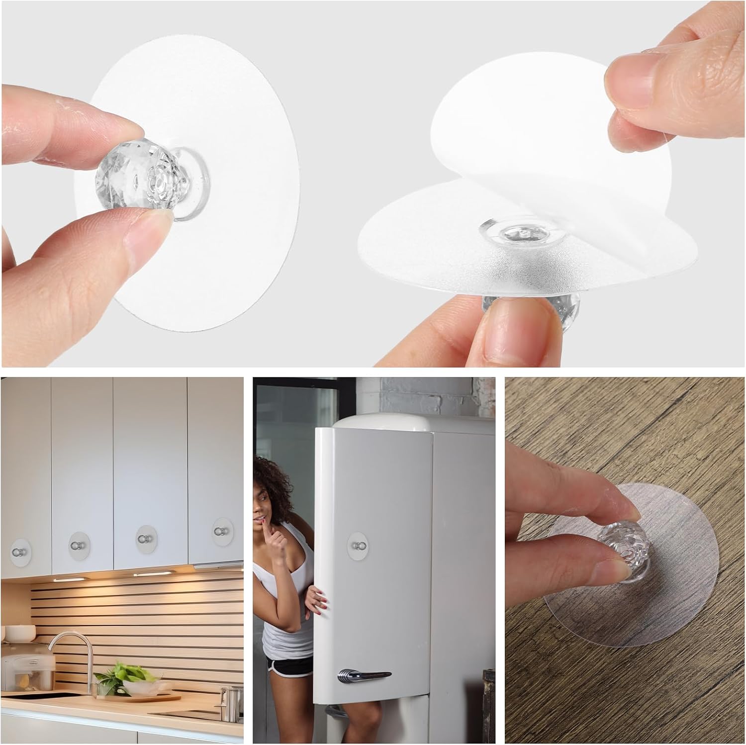 Ptwola 4 Pcs Self Adhesive Cabinet Drawer Pull Knobs No Drill Clear Acrylic Crystal Diamond Shaped Pulls Handles Hooks Window Opener for Wardrobe Kitchen Cupboard Bookcase Dresser Furniture Door