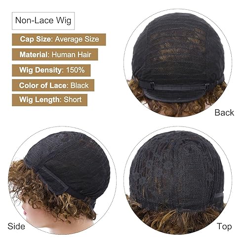 Miniatura 6 de Quantum Love Pelucas de cabello humano rizado profundo sin encaje frontal, pelucas de cabello humano rizado profundo con parte lateral, corte Bob