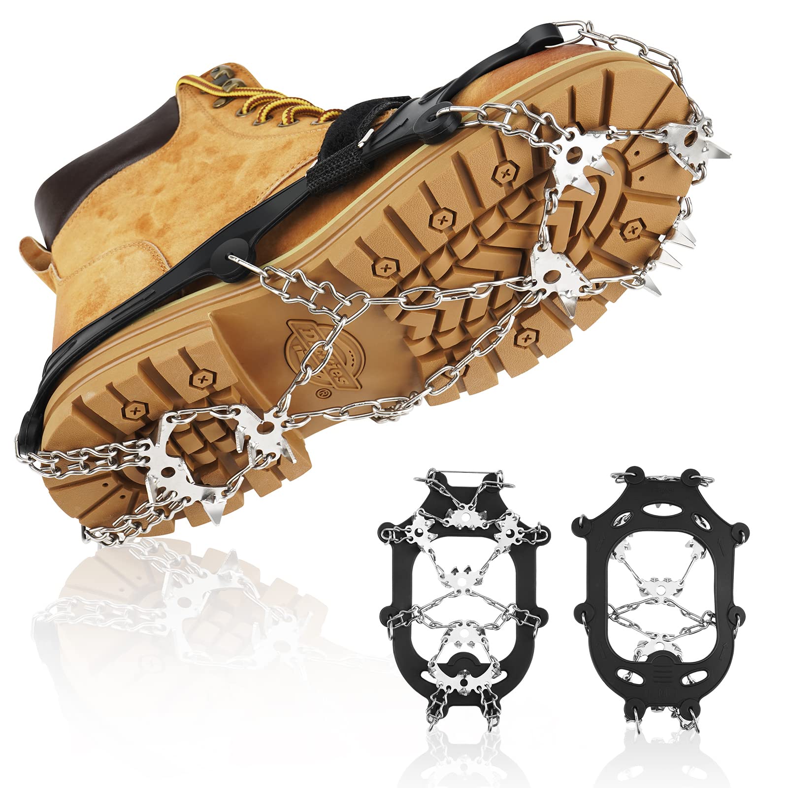 JATEKA Steigeisen 24 Zähne, Edelstahl Spikes Steigeisen für Bergschuhe mit Befestigungsband Anti-Rutschen Verdicken Spikes Erwachsene Kinder für Schuhe Winter Walking Wandern Bergsteigen Trail Running