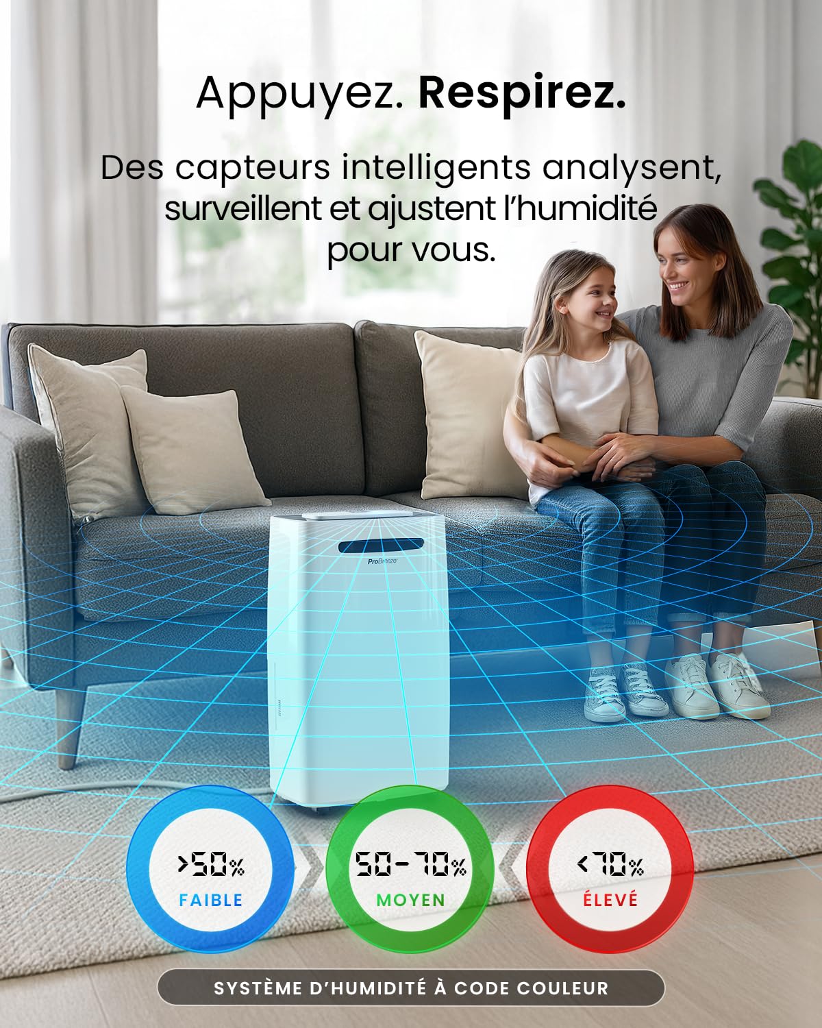 Pro Breeze Déshumidificateur d Air 20L/jour - Sèche-linge, Drainage continu, Minuterie 24h, Grand Réservoir 5,5L - Absorbeur d'Humidité Automatiqu, Éliminateur de Moisissure -pièces jusqu'à 53 m²