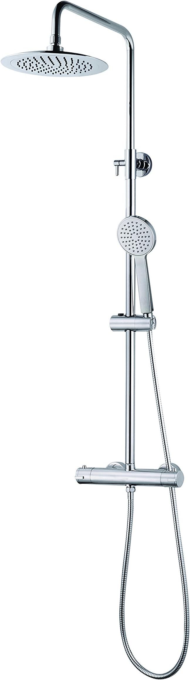 Elbe Shower Column with Thermostat, Shower System in Stainless Steel, with Ø 24 cm Round Shower Head, Mixer Shower with Adjustable Between 75-119 cm